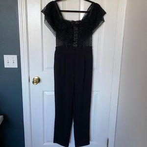 Straight Leg Black Jumpsuit with Mock Corset Top !